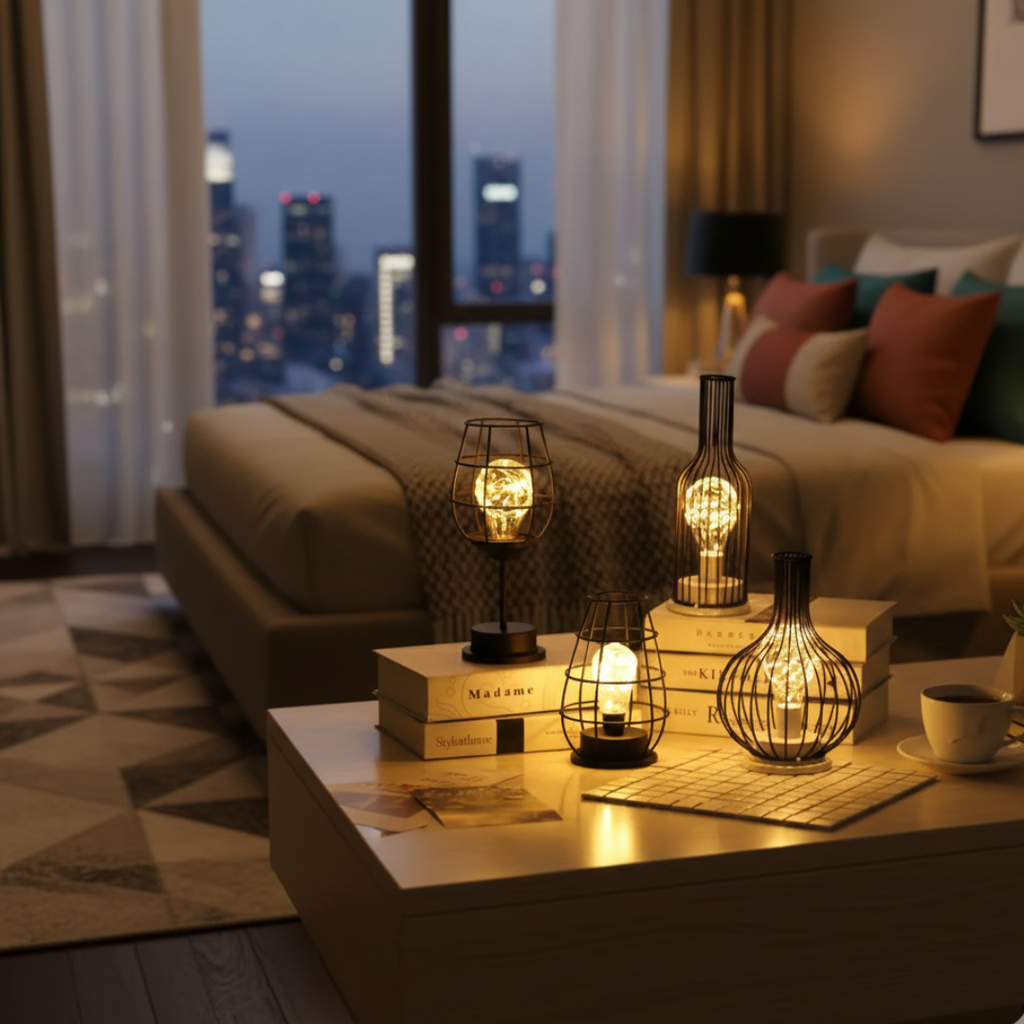 Industrielle Käfig-LED-Tischlampe für gemütliche Innenbeleuchtung in Wohnzimmern und Schlafzimmern