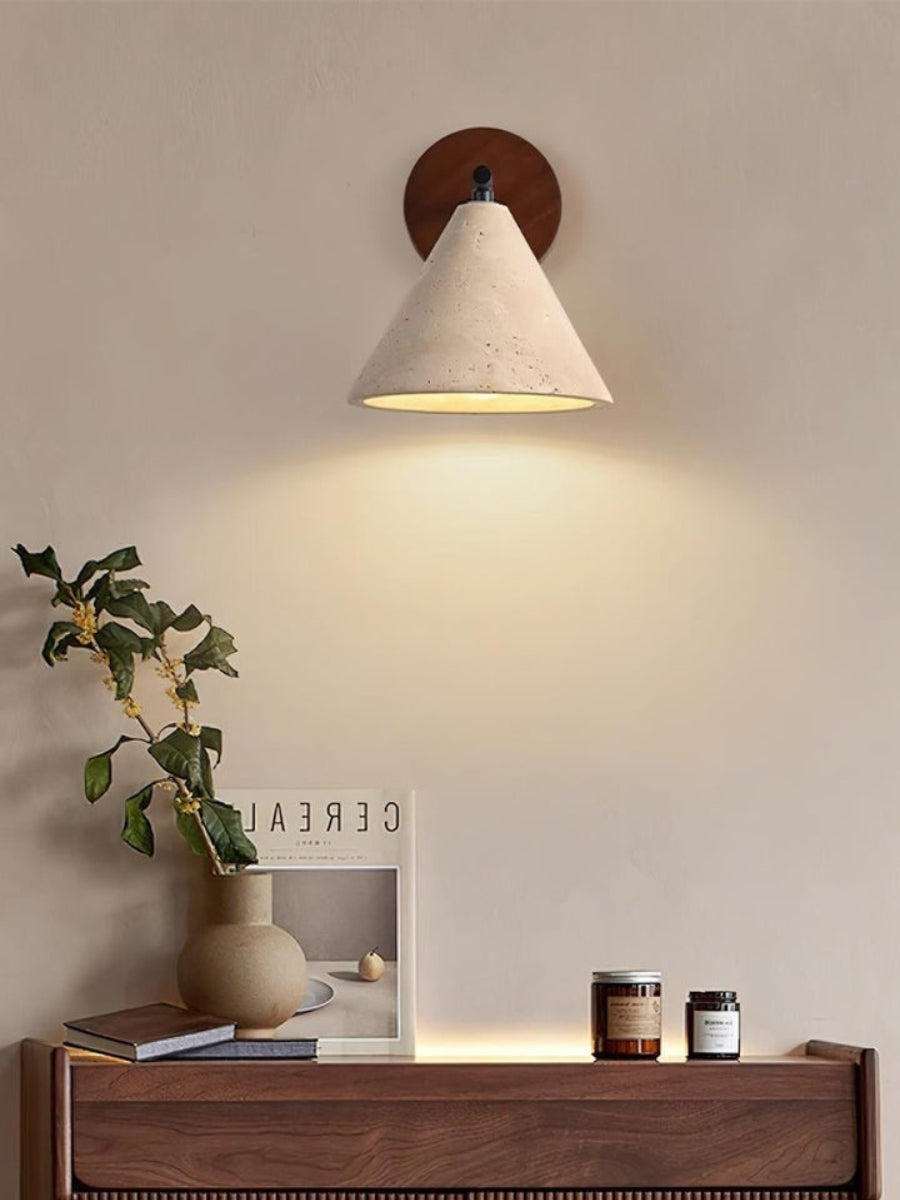 Travertine Wall Lamp With Tapered Design Minimalist Accent Light For Bedroom Or Lounge