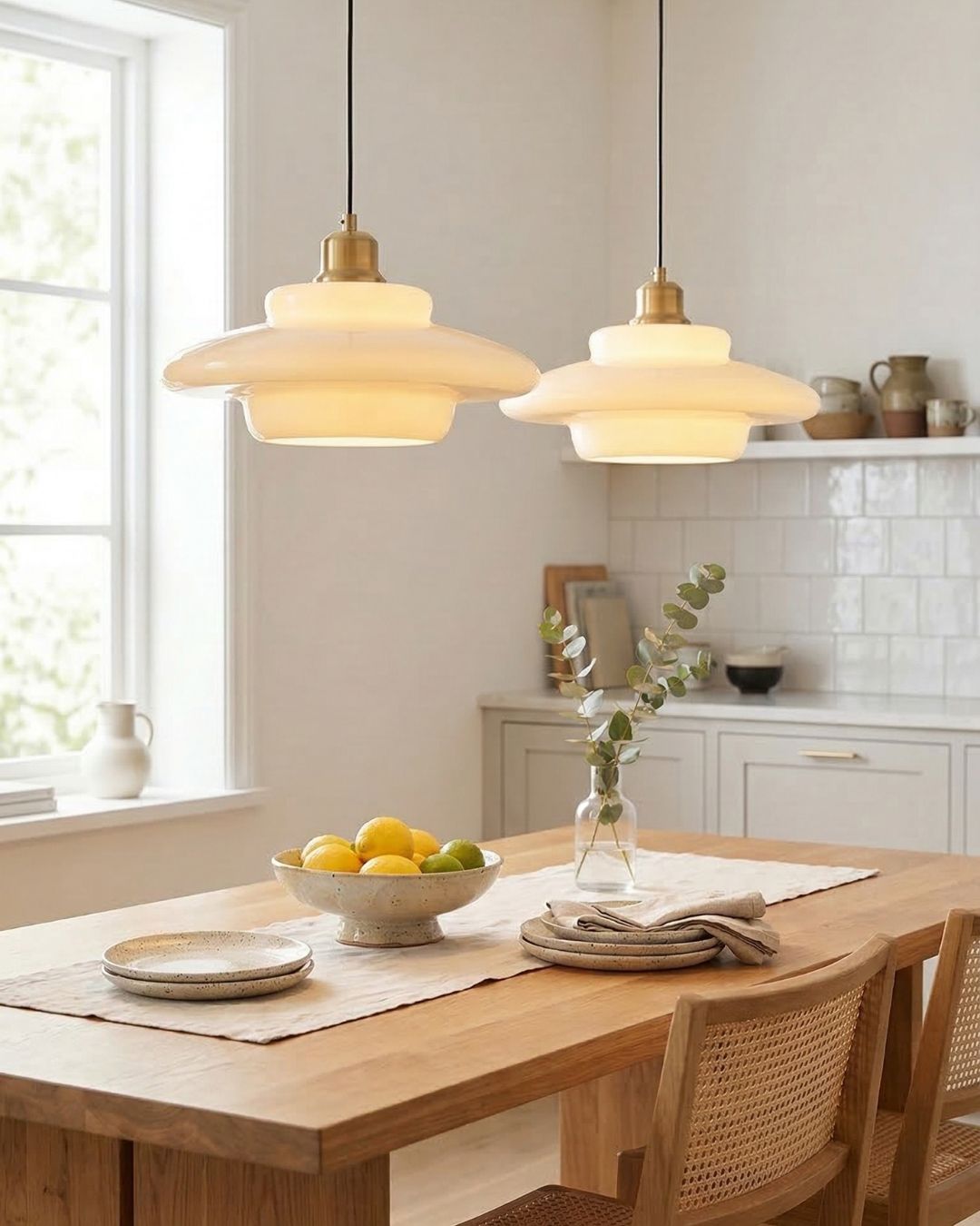 TINA Pendant Light, Mid-Century Milk-White Glass With Brushed Brass, Adjustable E27