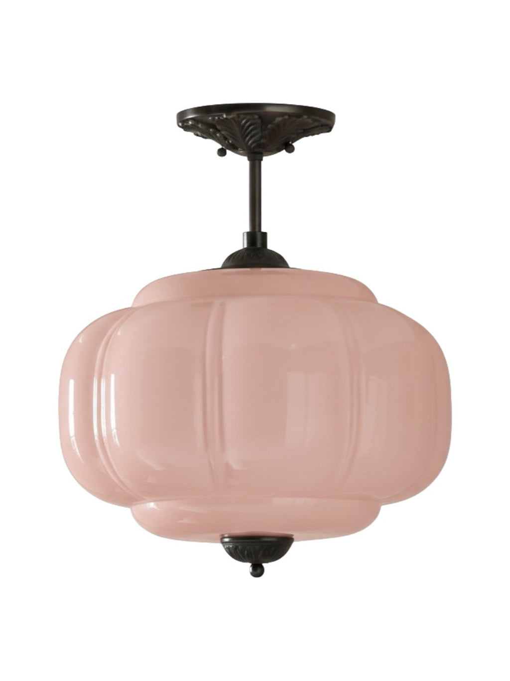 Vintage Milk Glass Ceiling Light With Fluted Rim White Pink Green Matte Glass Brass Black