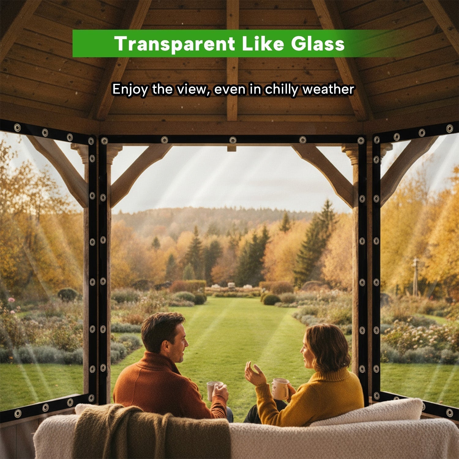 Clear PVC Weather Shield With Eyelets For Canopy Gazebo Veranda 0.35mm Thick