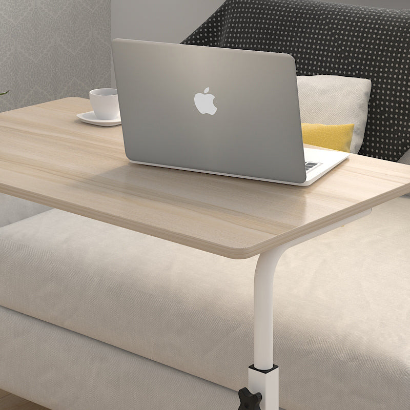 Mobile Laptop Desk On Wheels Height Adjustable With White Steel Frame And Wood Top