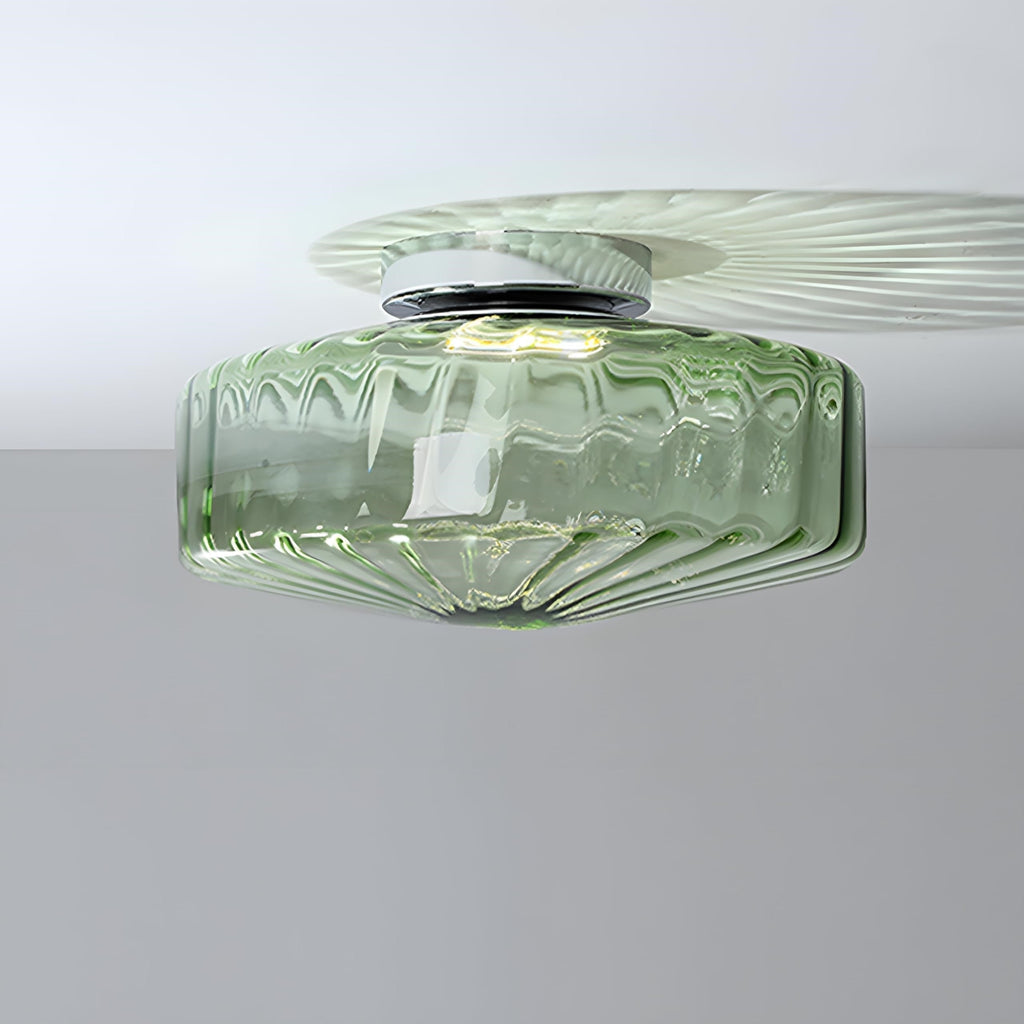 Vintage Ribbed Green Glass Ceiling Light For Dining Room Entrance And Hallway