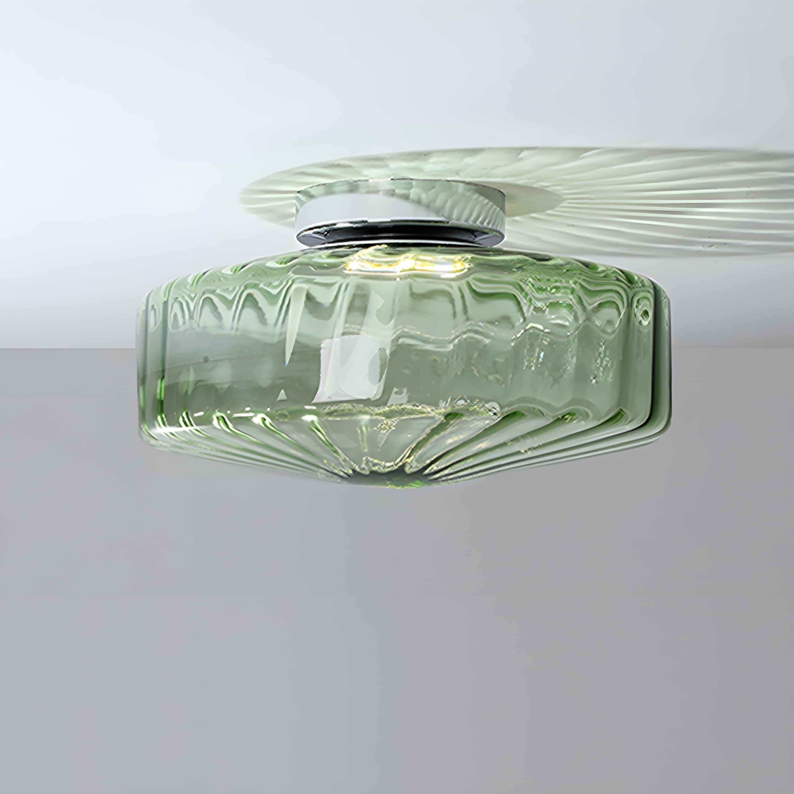 Vintage Ribbed Green Glass Ceiling Light For Dining Room Entrance And Hallway
