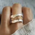 Sterling Silver Ring With Gold Accents, Wrap Design, 925 Jewelry