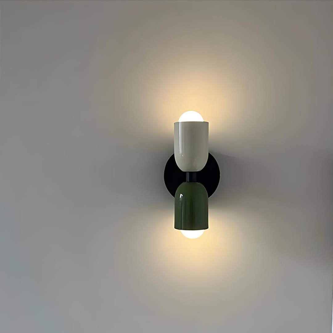 Cremefarvet væglampe med to E27-LED-pærer, varm hvid, metalarmatur