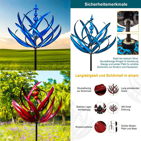 Rotating Metal Windmill Weather Vane With Bird Design, Blue And Red, 90cm Garden Decor