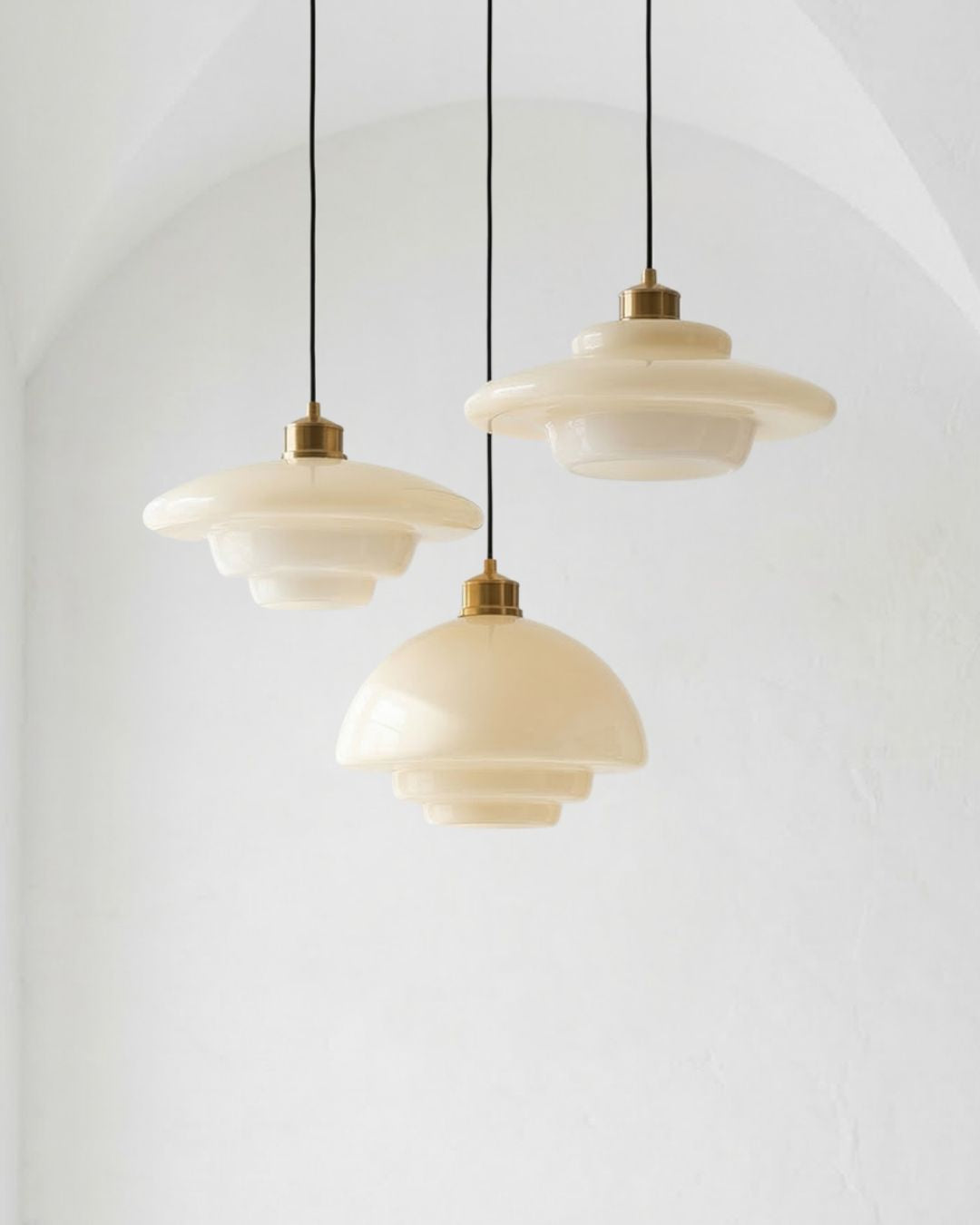 TINA Pendant Light, Mid-Century Milk-White Glass With Brushed Brass, Adjustable E27