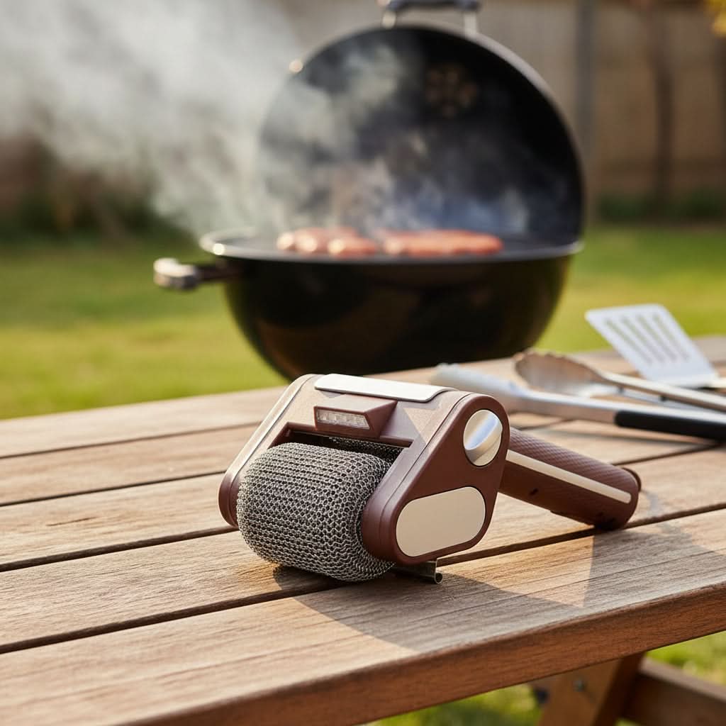 GRATECHARGE Elektrische BBQ-Reinigungsbürste — Edelstahlwalze gegen Fett, Rückstände und angebrannte Speisereste