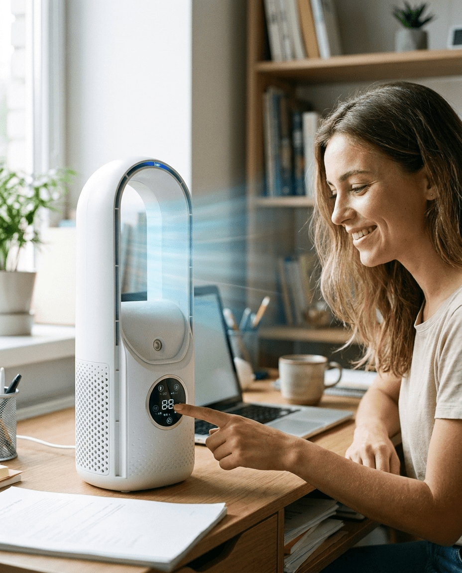 Quiet Bladeless Air Tower Fan With Sleep Mode And Silent Cooling