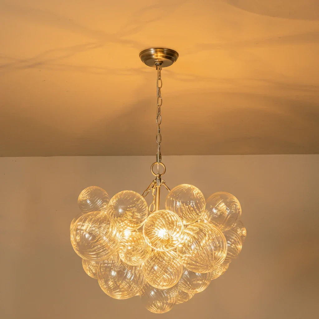 Clear Glass Bubble Chandelier With Ribbed Glass Detailing For Elegant Modern Interior Lighting