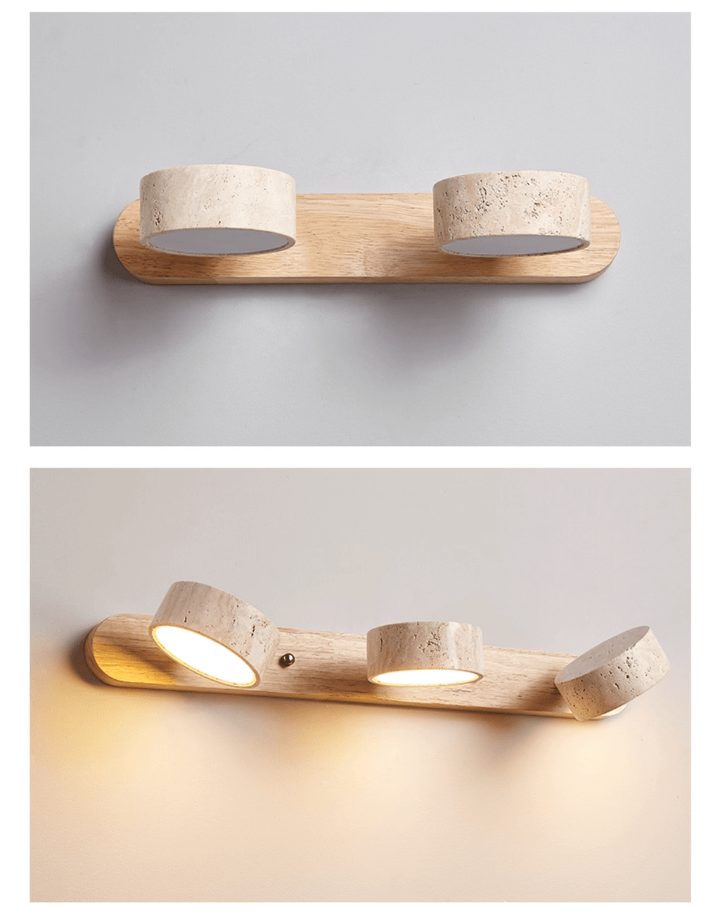 Natural Travertine Wall Light With Wooden Base And Dual LED Bulbs