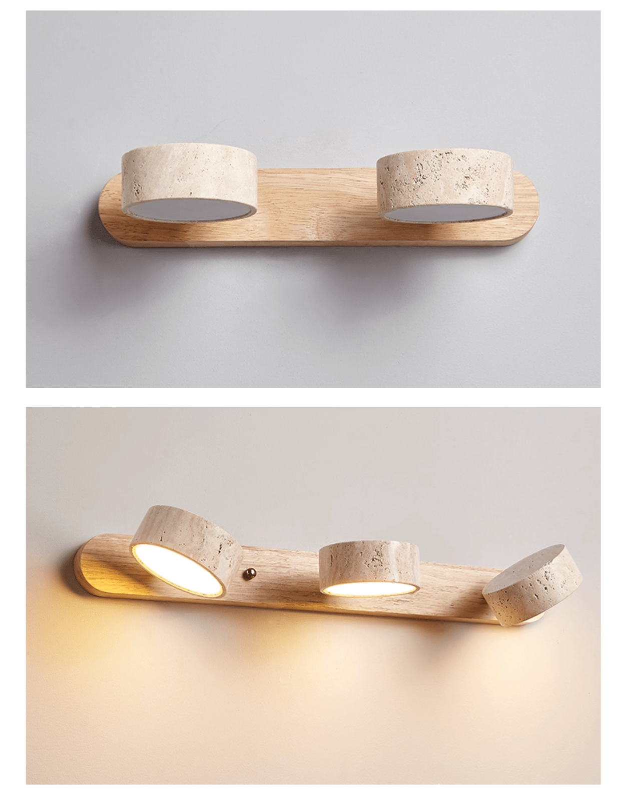 Natural Travertine Wall Light With Wooden Base And Dual LED Bulbs
