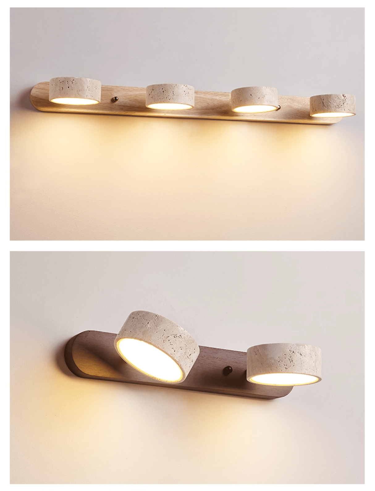 Natural Travertine Wall Light With Wooden Base And Dual LED Bulbs