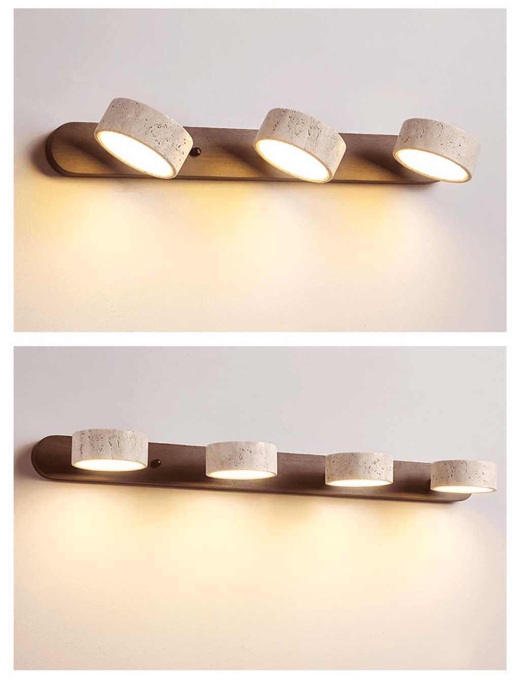 Natural Travertine Wall Light With Wooden Base And Dual LED Bulbs
