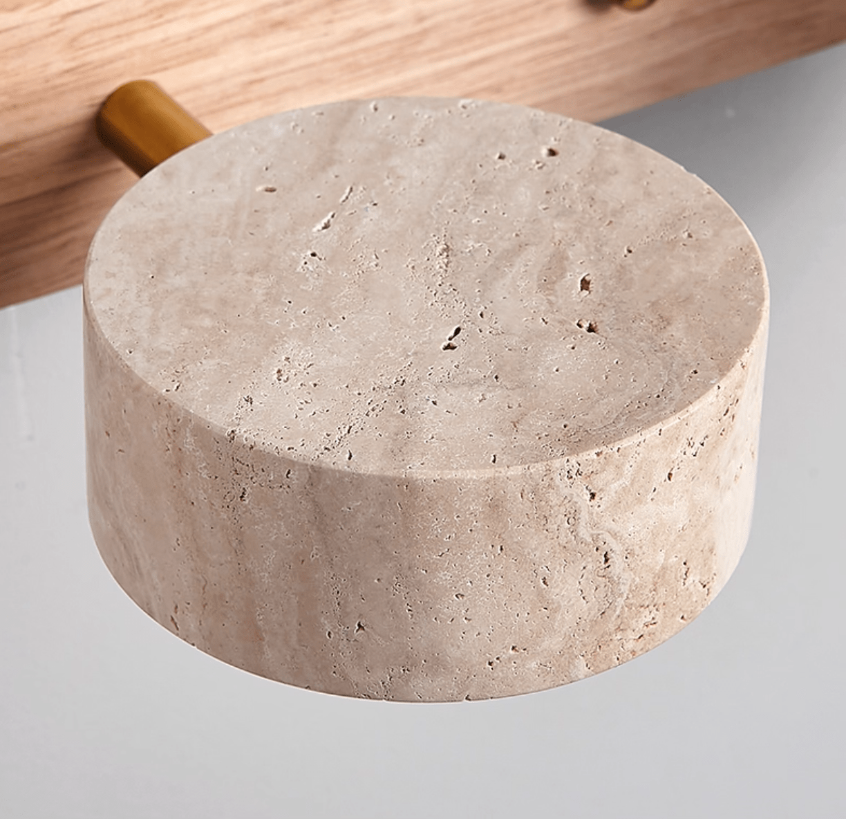 Natural Travertine Wall Light With Wooden Base And Dual LED Bulbs