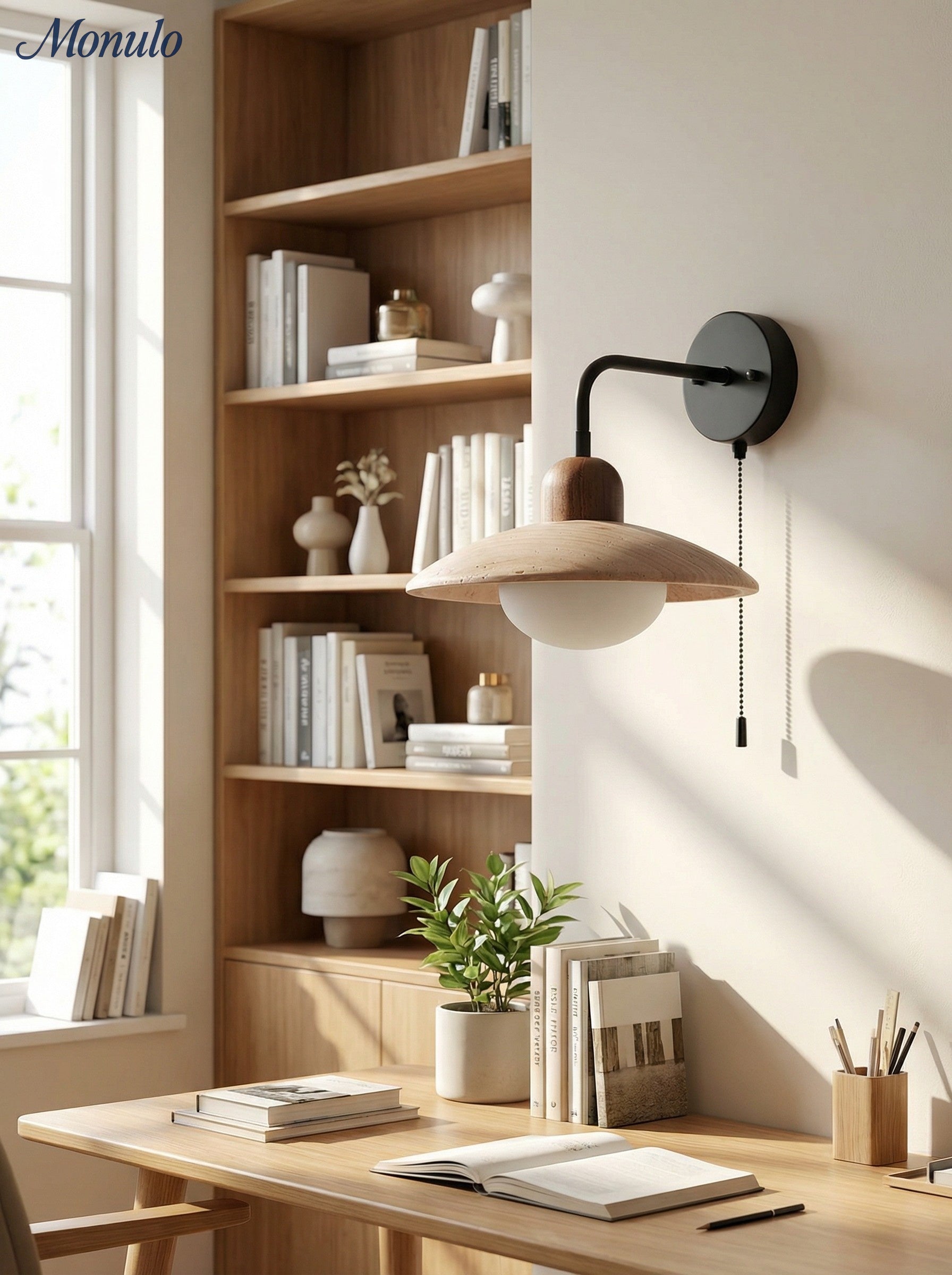 Travertine Stone Wall Light With Minimalist Disc Design And Warm Glow