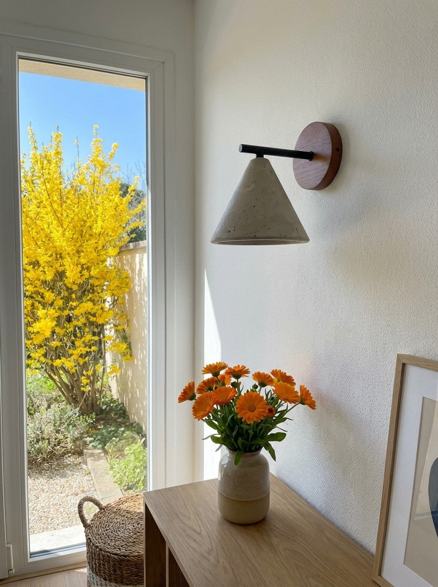 Travertine Wall Lamp With Tapered Design Minimalist Accent Light For Bedroom Or Lounge