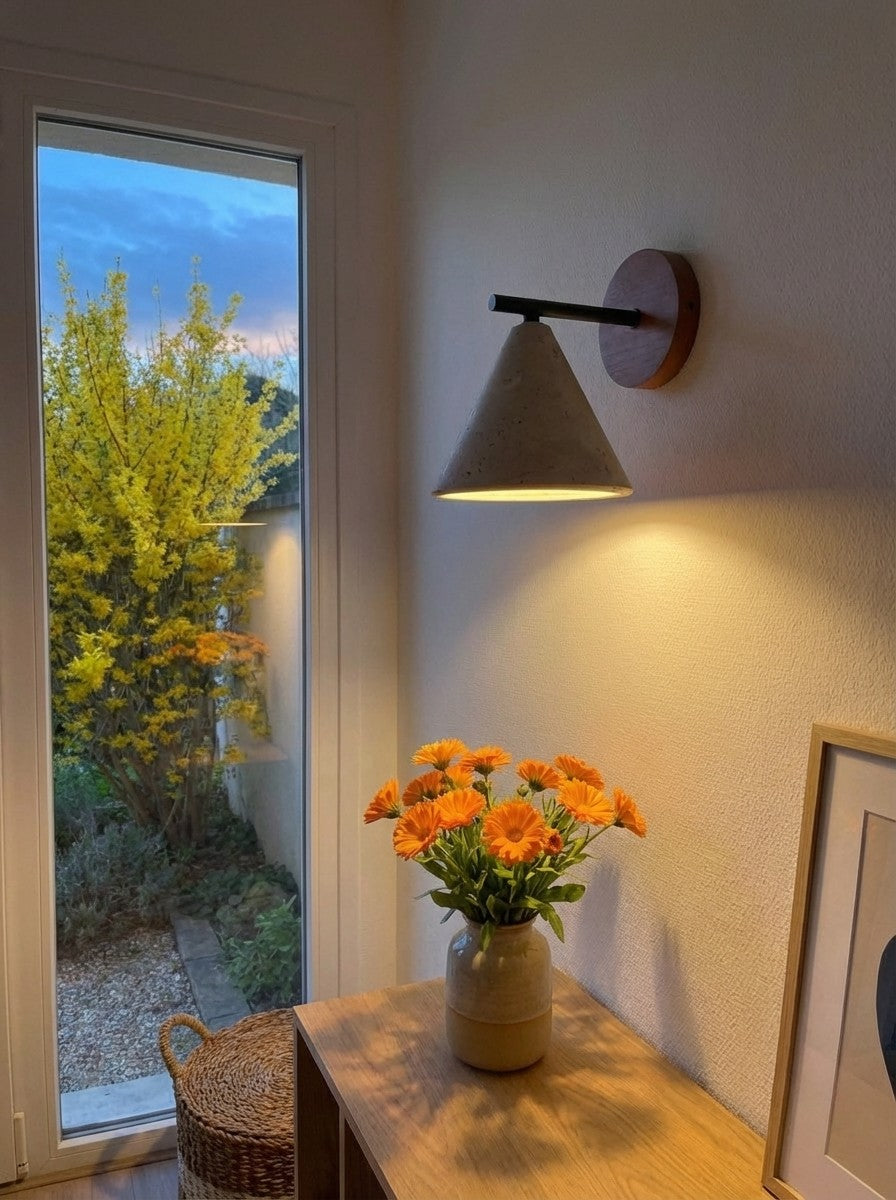 Travertine Wall Lamp With Tapered Design Minimalist Accent Light For Bedroom Or Lounge