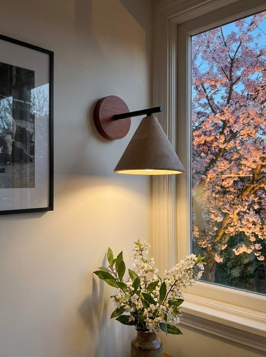 Travertine Wall Lamp With Tapered Design Minimalist Accent Light For Bedroom Or Lounge