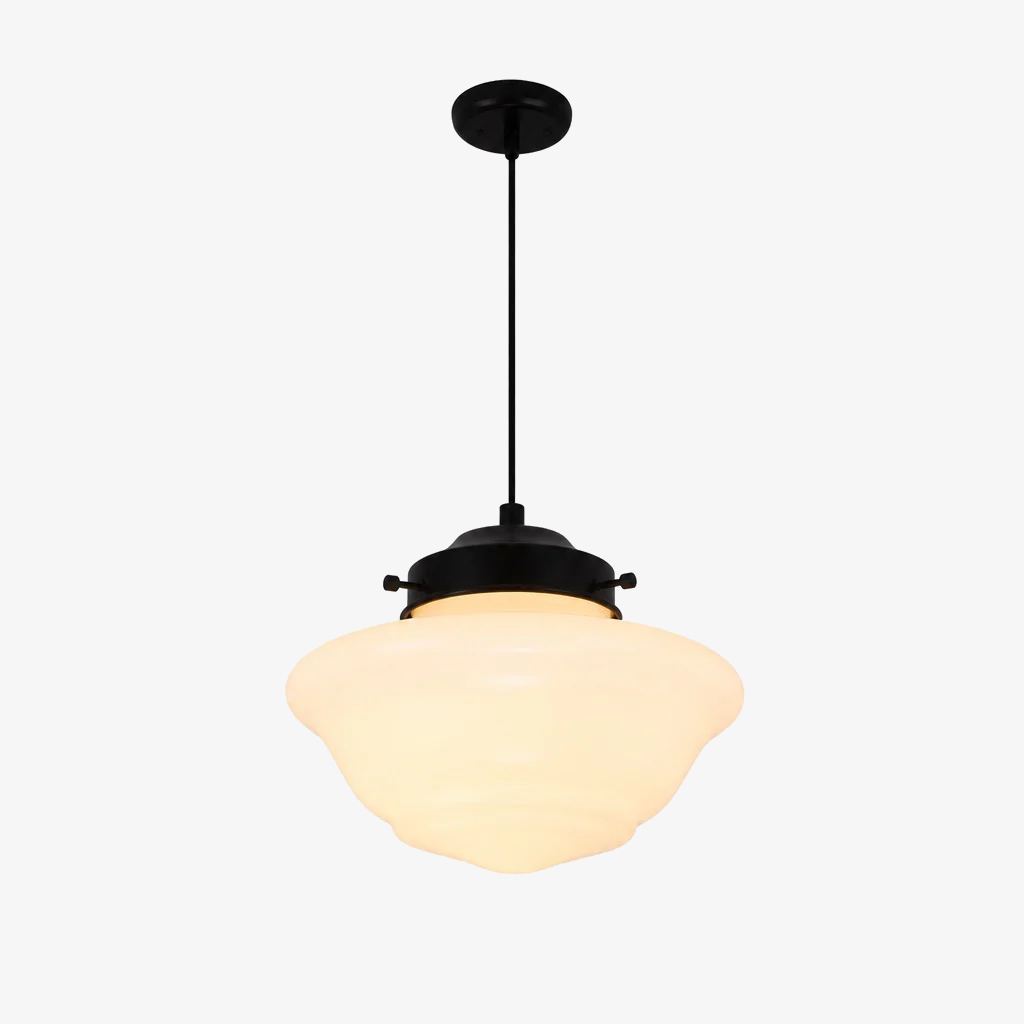 Vintage Art Deco Milk Glass Pendant Light With Striped Shade For Dining And Living Rooms