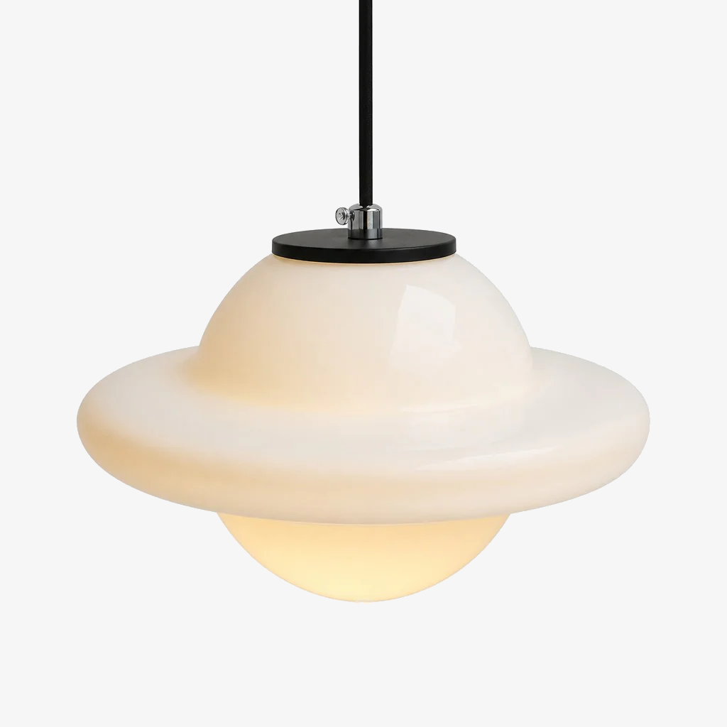 Vintage Art Deco Milk Glass Pendant Light With Striped Shade For Dining And Living Rooms