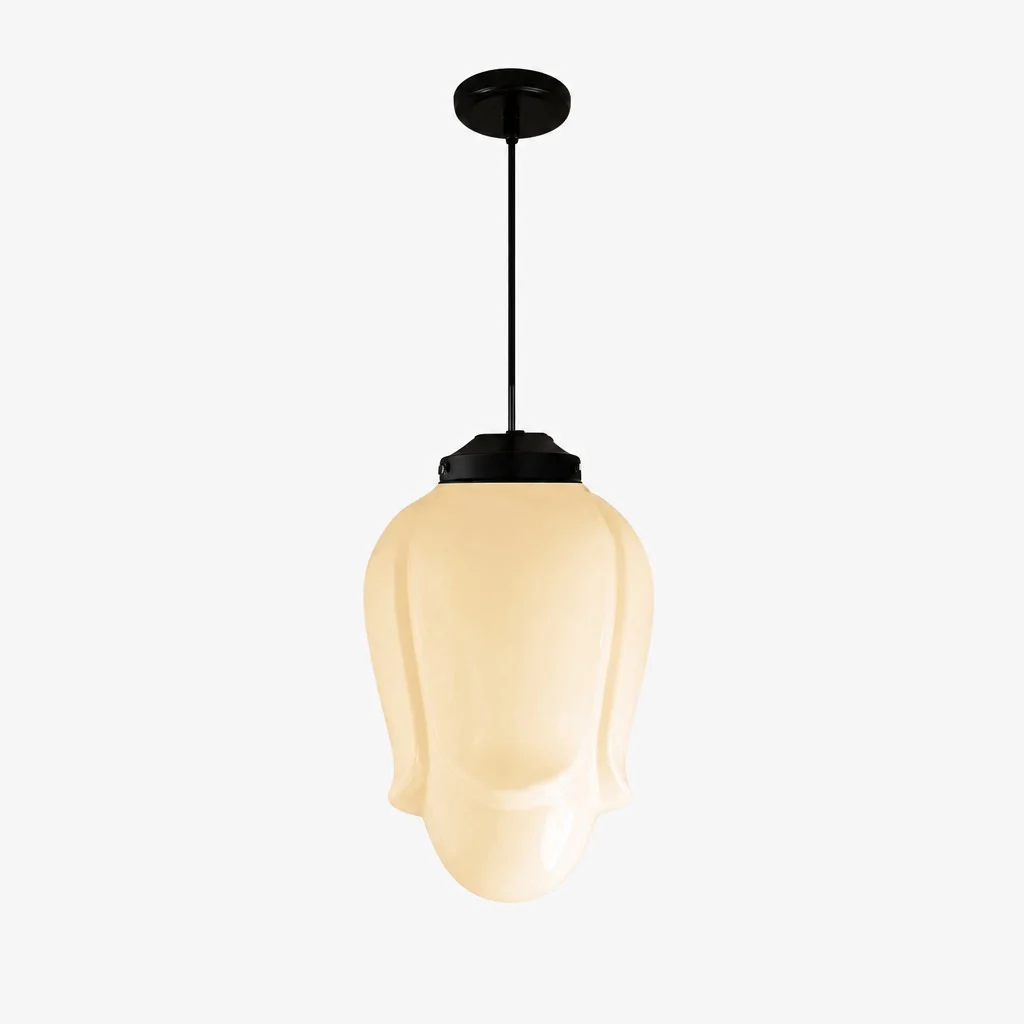 Vintage Art Deco Milk Glass Pendant Light With Striped Shade For Dining And Living Rooms