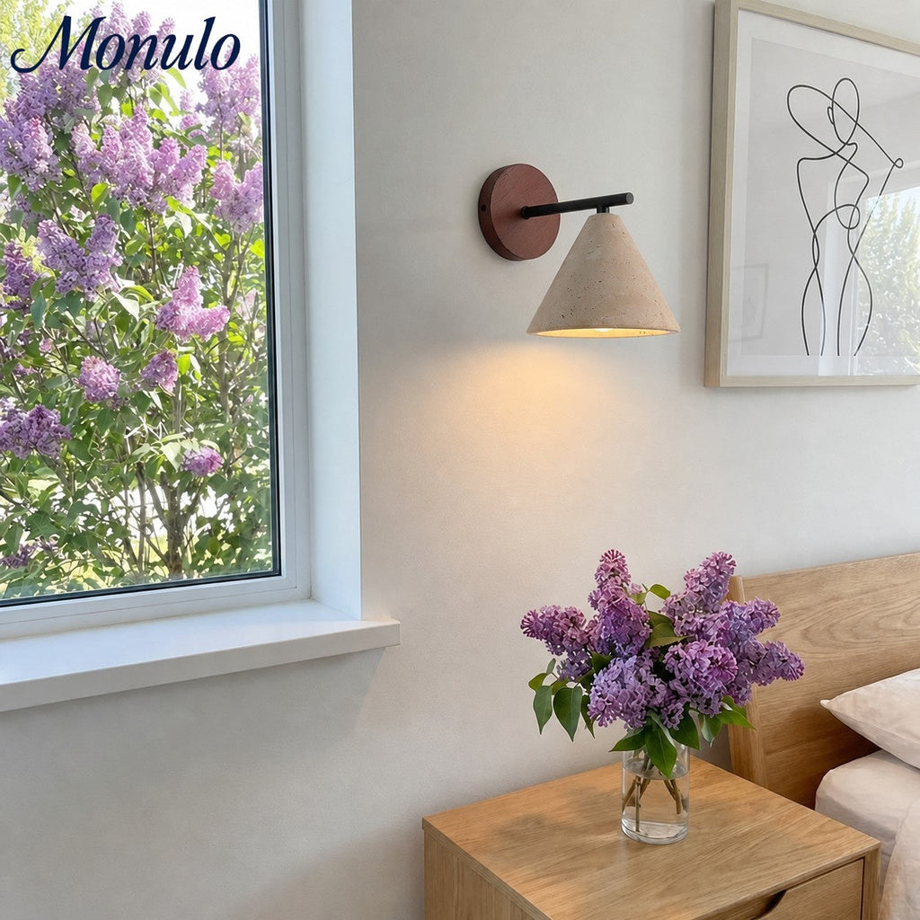 Travertine Wall Lamp With Tapered Design Minimalist Accent Light For Bedroom Or Lounge