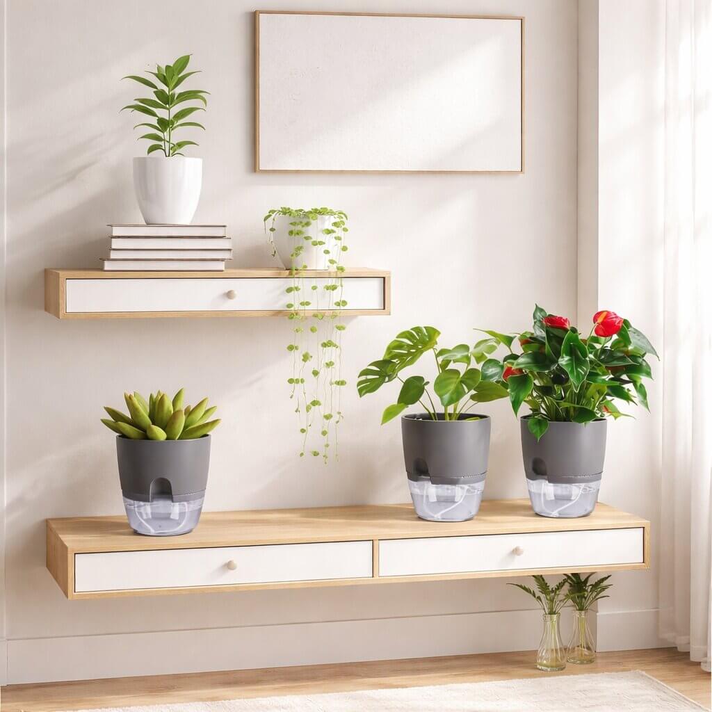 Vaso per fiori con irrigazione automatica Dochtara — Serbatoio d’acqua integrato, controllo uniforme dell’umidità