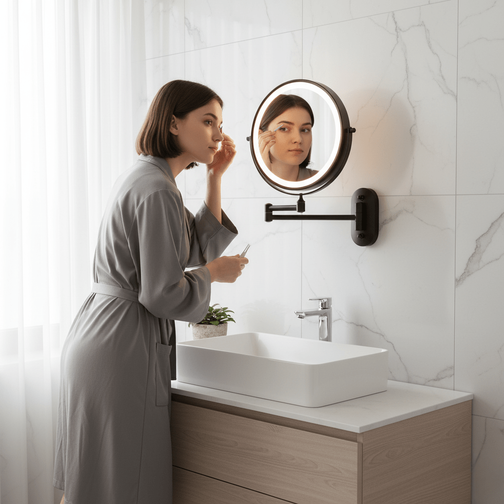 Rechargeable LED Magnifying Vanity Mirror Dimmable 20 Cm Round