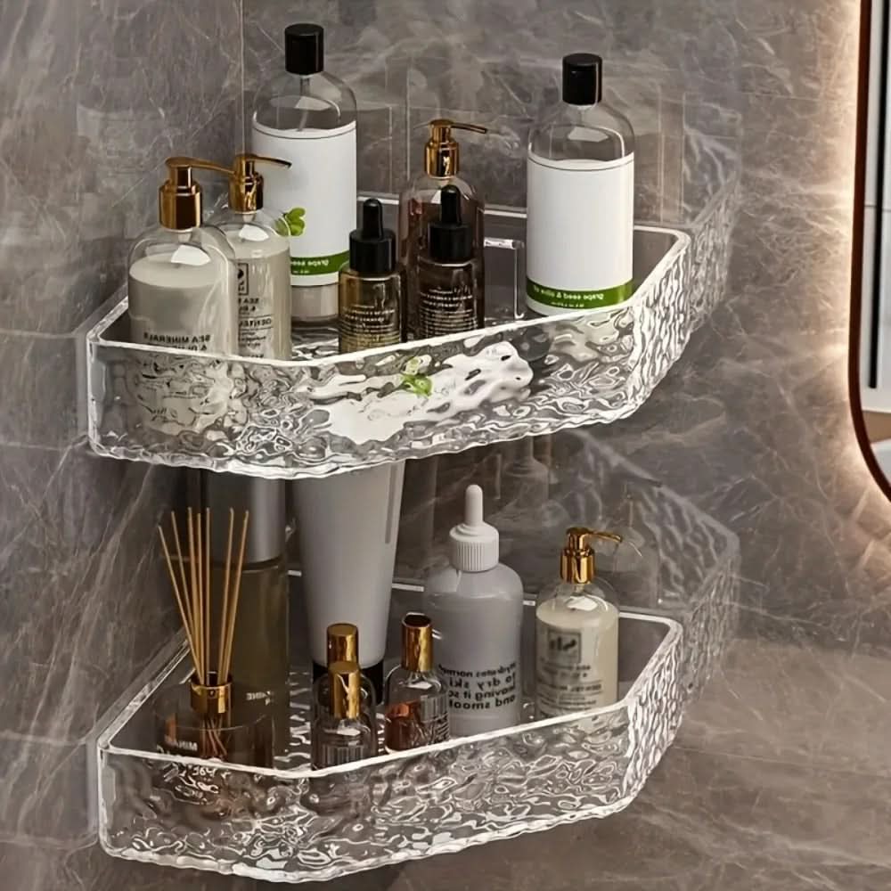 GLACIERA Wandmontierter Eck-Badezimmerregal-Organizer — Strukturierte Optik inspiriert von Gletschern