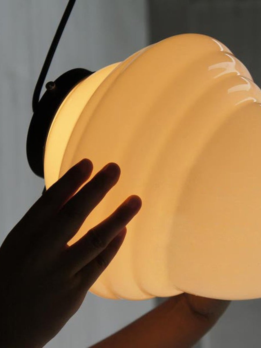Vintage Art Deco Milk Glass Pendant Light With Striped Shade For Dining And Living Rooms