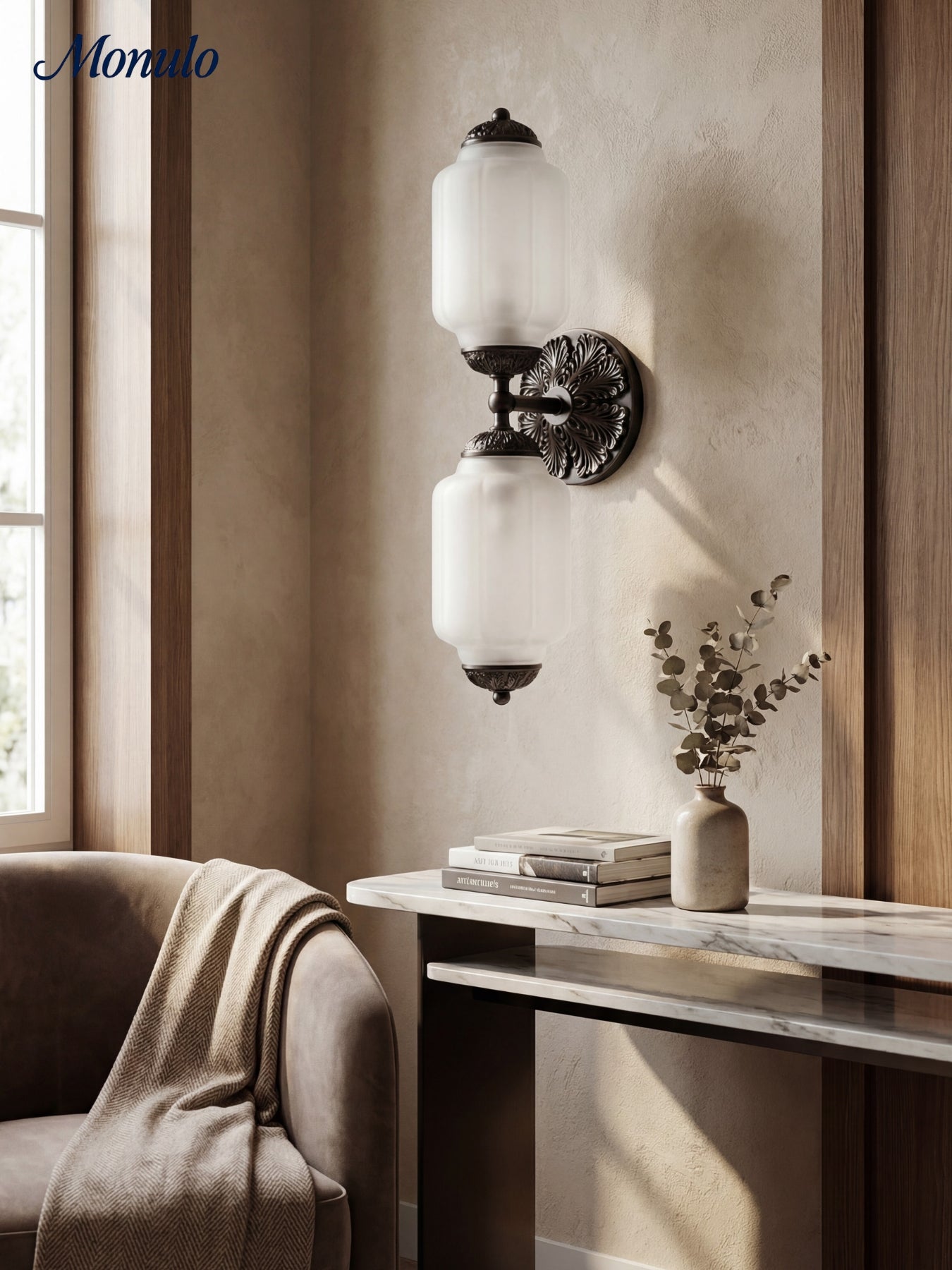 Eloise Vintage Glass Horizontal Wall Light For Living Room And Hallway