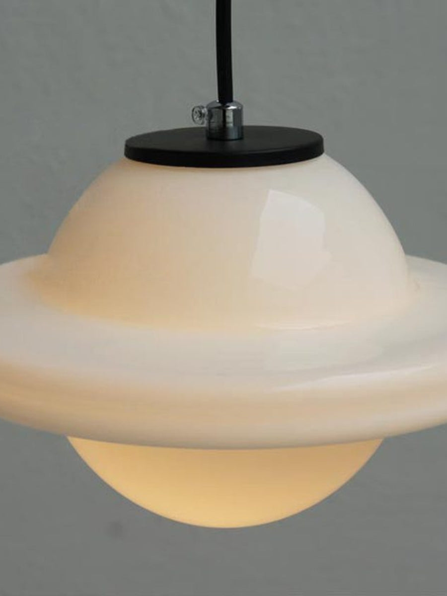 Vintage Art Deco Milk Glass Pendant Light With Striped Shade For Dining And Living Rooms