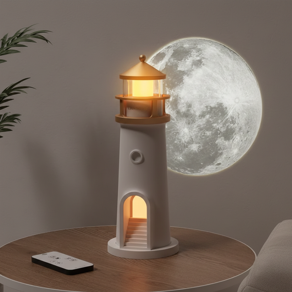 Lighthouse Night Light Projection With Bluetooth Speaker For Ambient Home Ambience And Relaxing Glow