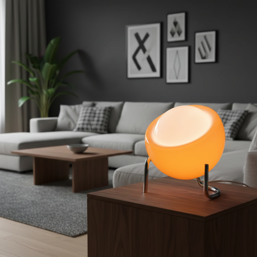 Elegant Table Lamp With Glass Shade For Indoor Use Suited For Living Rooms And Bedrooms Creating Cozy Ambience