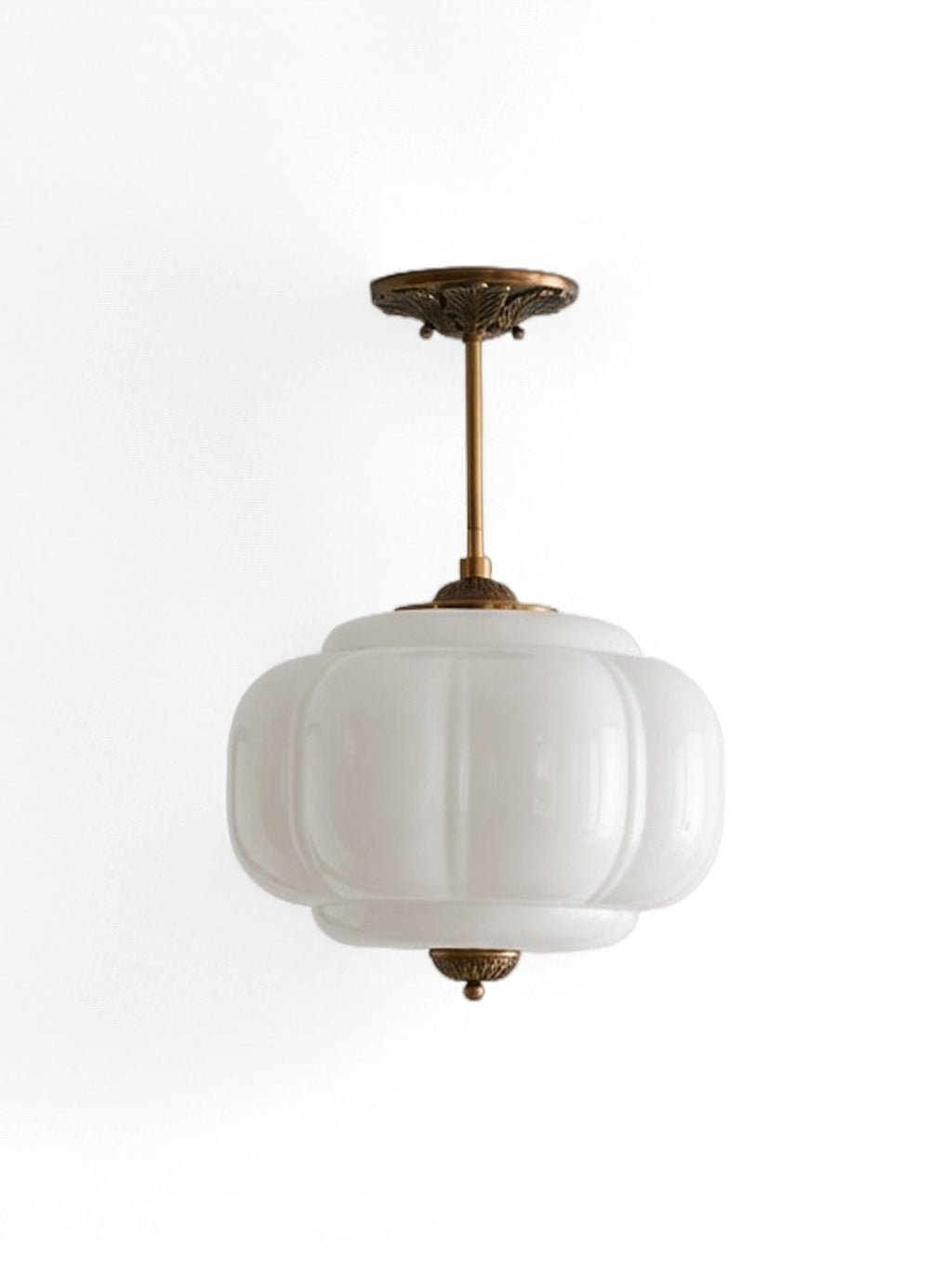 Vintage Milk Glass Ceiling Light With Fluted Rim White Pink Green Matte Glass Brass Black