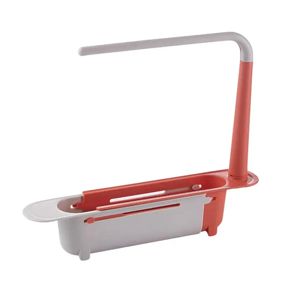 Extendable Sink Rack With Adjustable Width And Storage For Sponges And Dishcloths