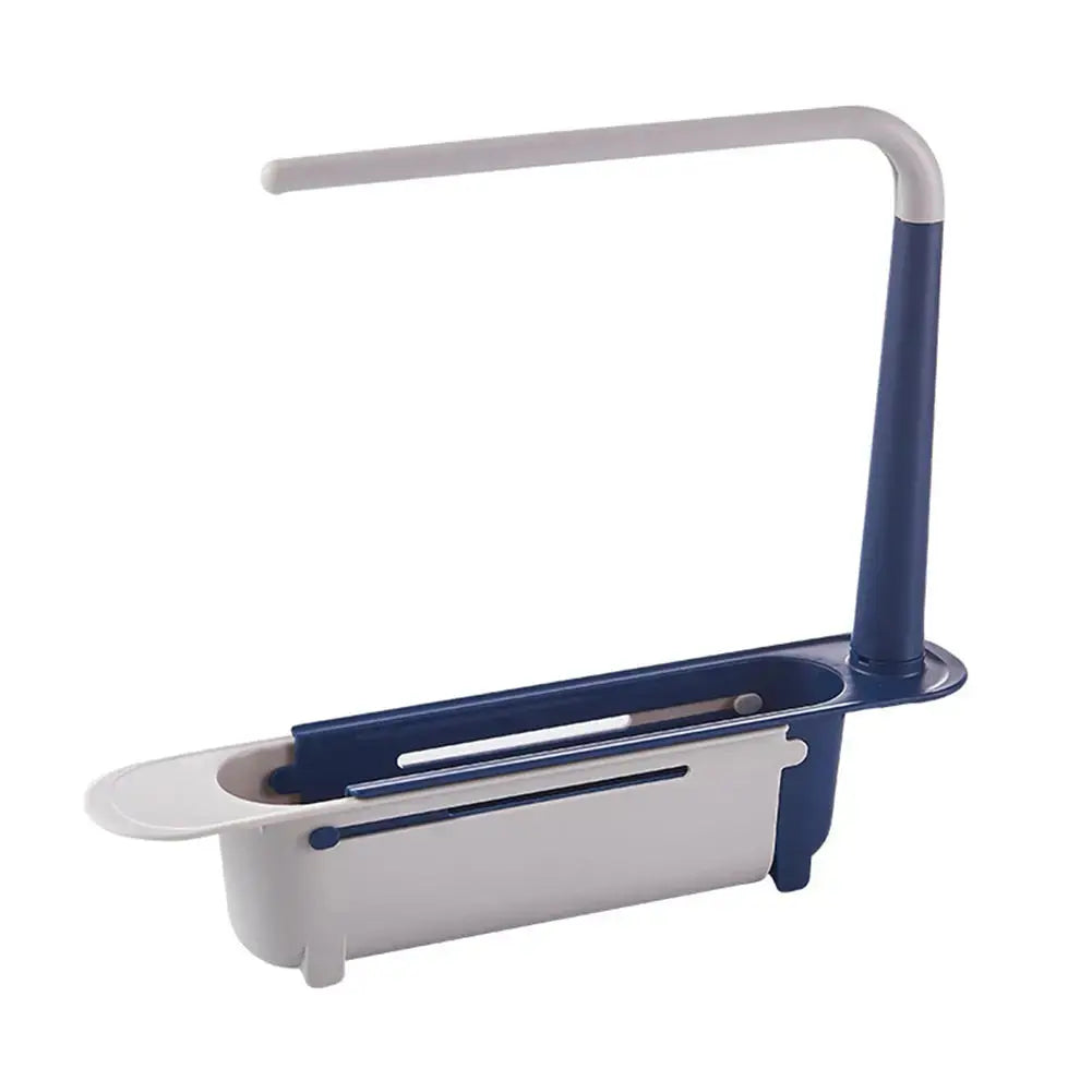 Extendable Sink Rack With Adjustable Width And Storage For Sponges And Dishcloths