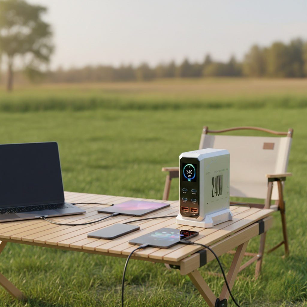 PowerMax 240W GaN Charger With Ambient Light For Fast Multi Device Recharging Anywhere