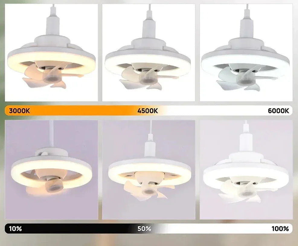 Ceiling Fan With Built-In LED Light And 360 Degree Swivel E27 Socket