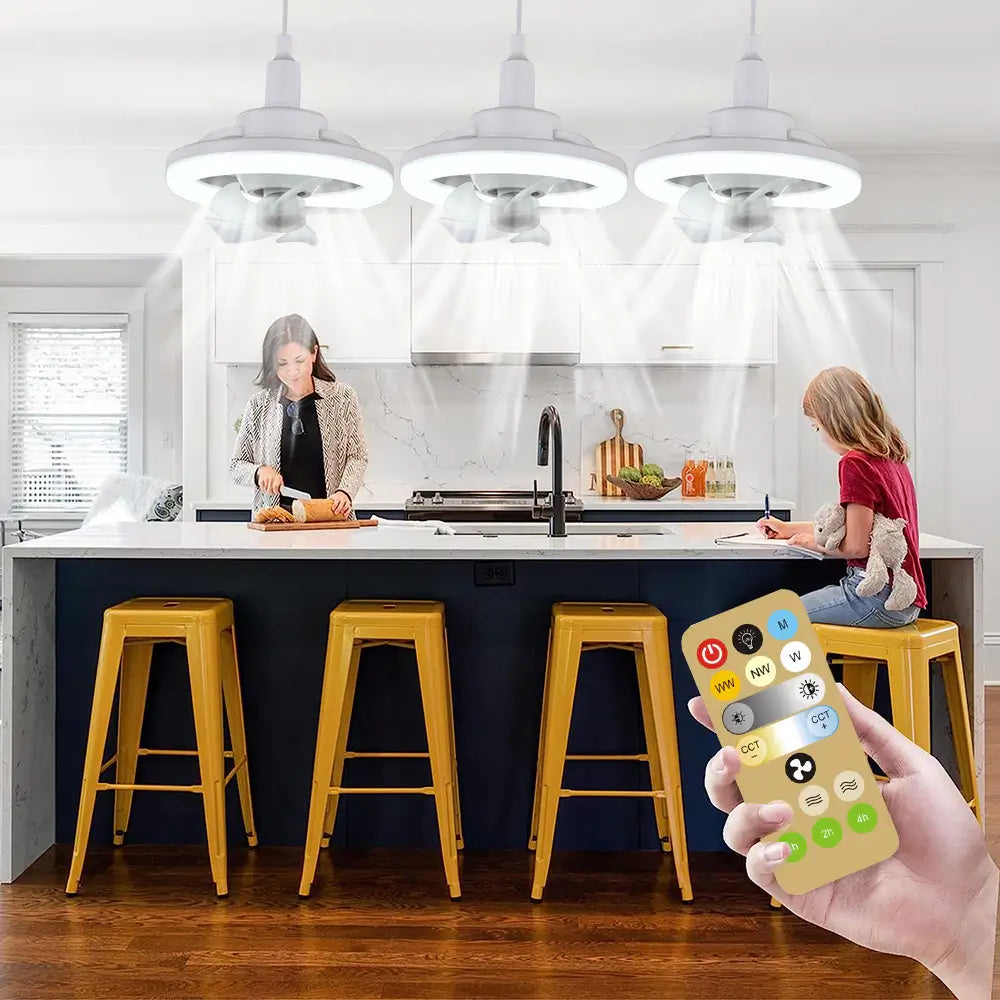 Ceiling Fan With Built-In LED Light And 360 Degree Swivel E27 Socket