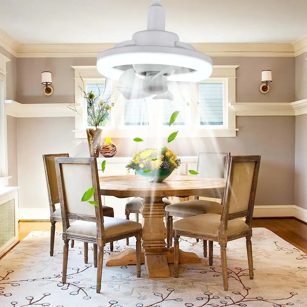 Ceiling Fan With Built-In LED Light And 360 Degree Swivel E27 Socket