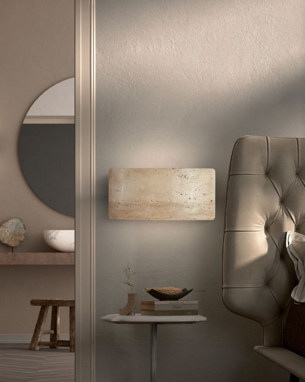 Travertine Wall Lamp With Warm LED Light For Indoor And Outdoor Waterproof