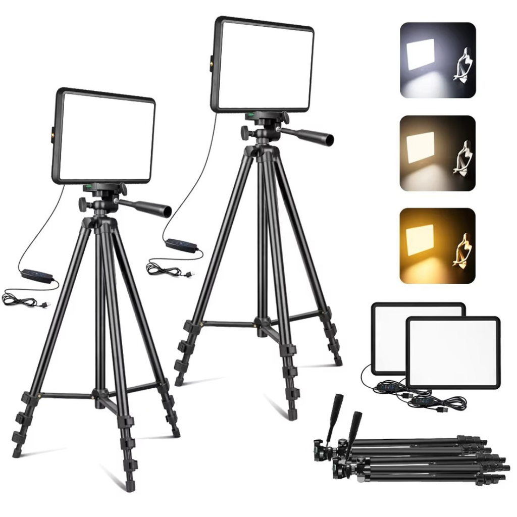 LED Video Lighting Kit With Adjustable Brightness And Color Temperature From 2800K To 6500K, Two Stands Up To 57 Inches