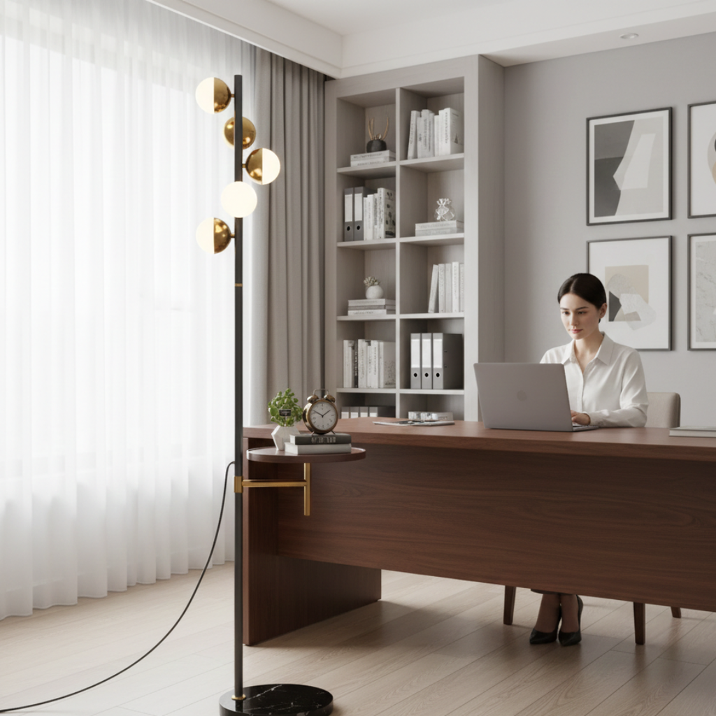 Elegant Floor Lamp With A Built In Table For Living Rooms In Nordic Modern Style