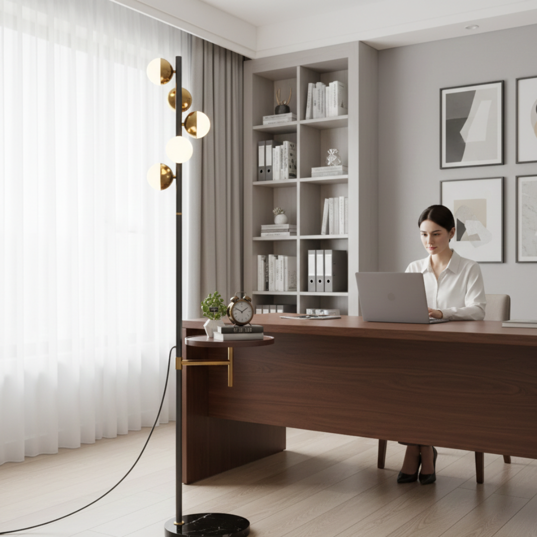 Elegant Floor Lamp With A Built In Table For Living Rooms In Nordic Modern Style