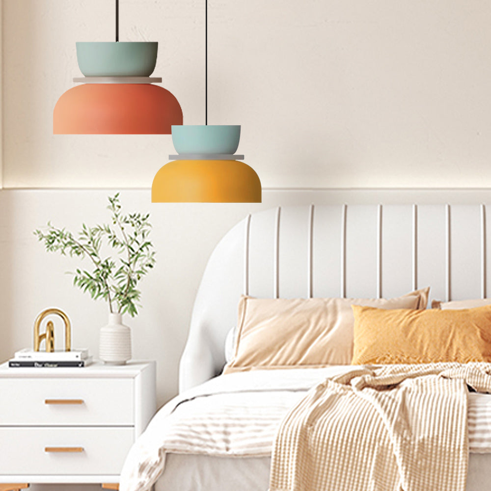 Nordic Pendant Light With Color Block Accent And Shade In Acrylic Bowl For Kitchen Or Dining Area