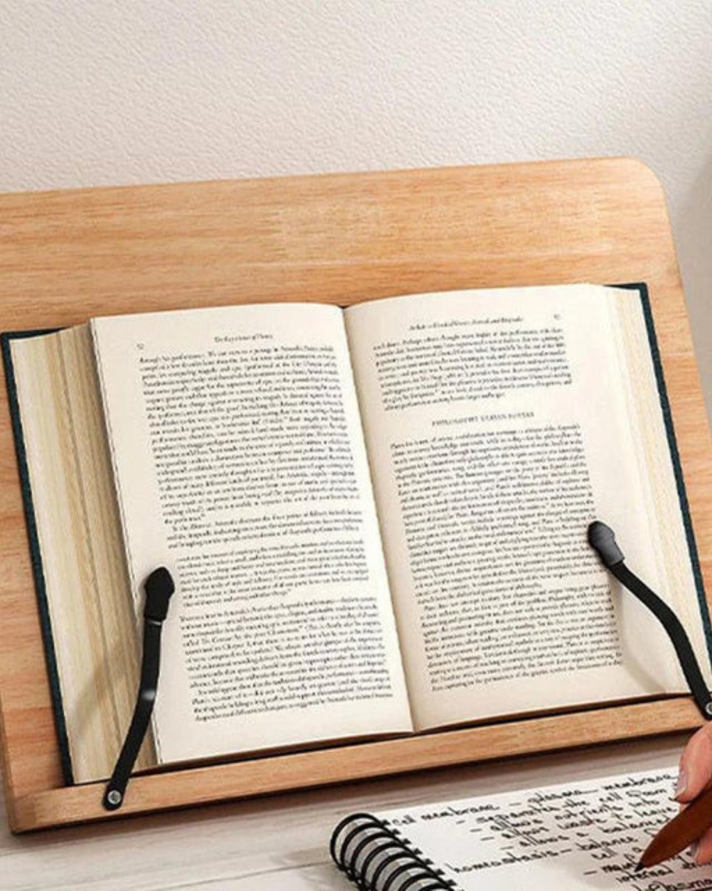 Natural Wood Adjustable Book And Tablet Stand With Metal Page Holders