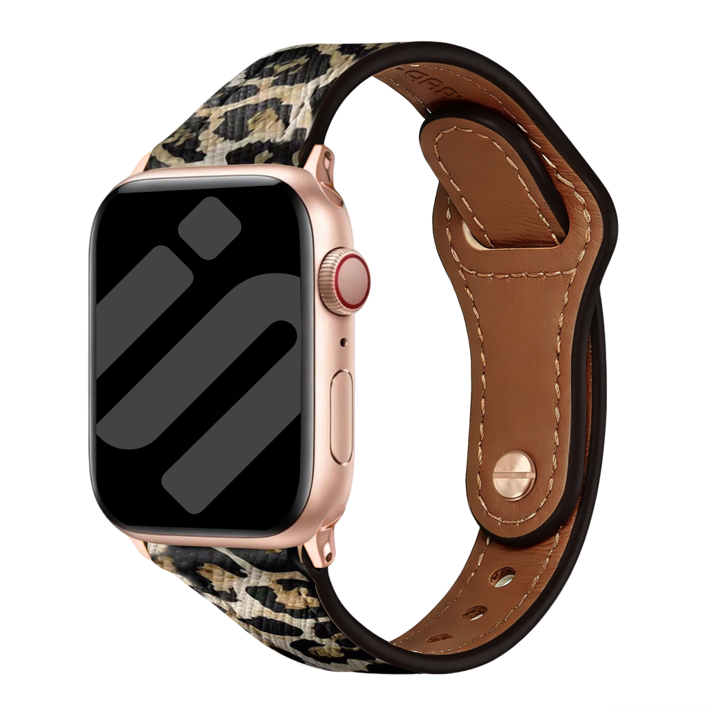 Udskiftningsrem i læder med leopardmønster til Apple Watch